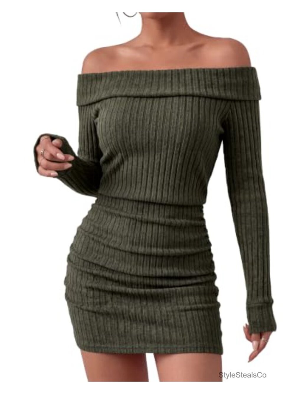Off Shoulder Sweater Dress Ribbed Knit Bodycon Mini Party Club Dress